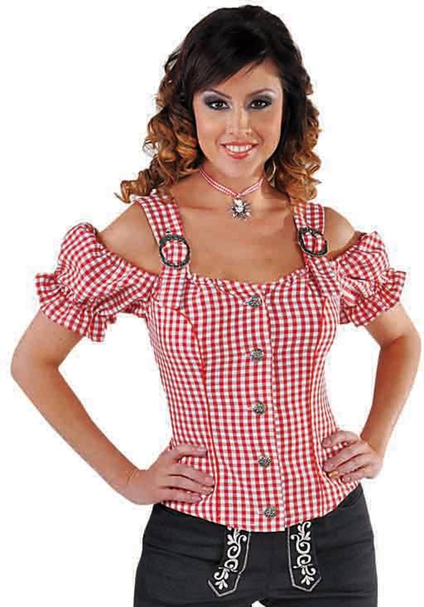 Tirools Oktoberfest Blousje Elite Rood/Wit Brabants Bont | maat XS ( 32 - 34 )